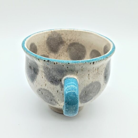 Crate & Barrel Blue Trim Grey Dot Ceramic Mug - Picture 3 of 7